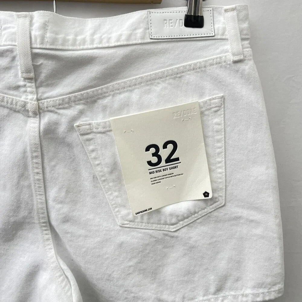 Re/Done Button Fly Mid-Rise Boy Shorts White Rigid Denim Womens 32‎ NWT - Picture 14 of 16